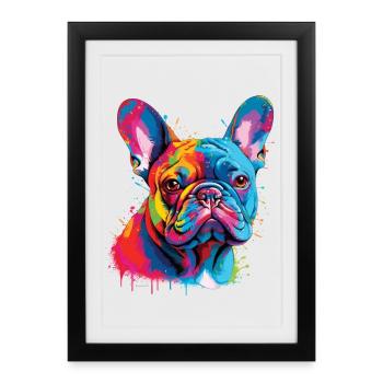 Bulldog Coloré Caléidoscopique - Affiche encadrée (27 × 37 cm) - noir - Devant