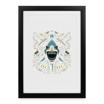 Logo du requin maléfique - Affiche encadrée (27 × 37 cm) - noir - Devant