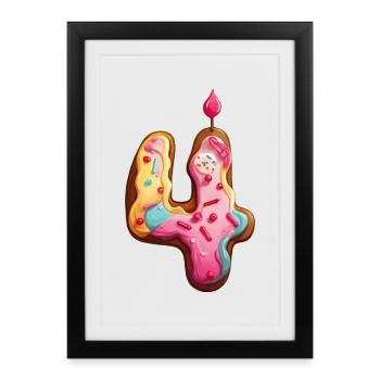 GÂTEAU NUMÉRO 4 SWEET 4ÈME ANNIVERSAIRE - Affiche encadrée (27 × 37 cm) - noir - Devant