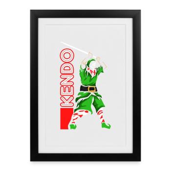 Flinker Kendo Samurai Weihnachtszeit - Gerahmtes Poster (27 × 37 cm) - Schwarz - Vorne
