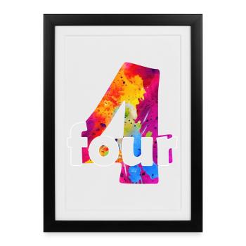 QUATRE GARÇONS DE 4 ANS 4E ANNIVERSAIRE - Affiche encadrée (27 × 37 cm) - noir - Devant