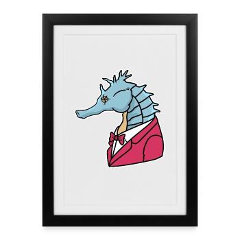Distinguiertes Seepferdchen Smoking - Gerahmtes Poster (27 × 37 cm) - Schwarz - Vorne