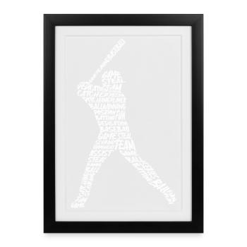 Baseball Baseballer Typografie Baseballspieler - Gerahmtes Poster (27 × 37 cm) - Schwarz - Vorne