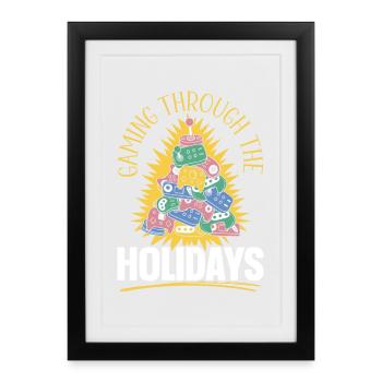 Gaming durch die Feiertage Gaming Weihnachten - Gerahmtes Poster (27 × 37 cm) - Schwarz - Vorne