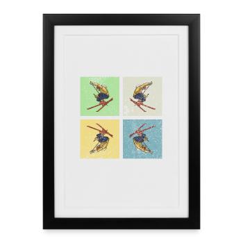 Skifahren Retro - Gerahmtes Poster (27 × 37 cm) - Schwarz - Vorne