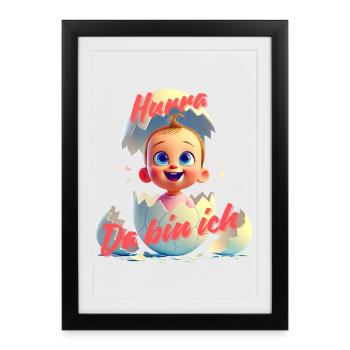 Hurra - Da bin da / Mädchen - Gerahmtes Poster (27 × 37 cm) - Schwarz - Vorne