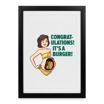 Kugelrunder Cheeseburger Babybauch - Gerahmtes Poster (27 × 37 cm) - Schwarz - Vorne