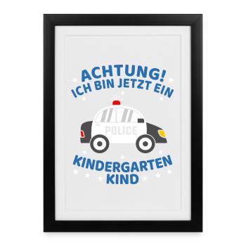 Ich Bin Jetzt Ein Kindergartenkind Polizeiauto 1 - Gerahmtes Poster (27 × 37 cm) - Schwarz - Vorne