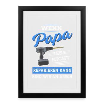 Papa Vater reparieren Heimwerker Werkzeug - Gerahmtes Poster (27 × 37 cm) - Schwarz - Vorne