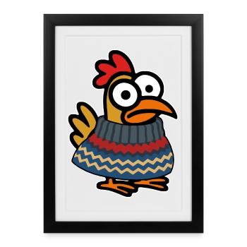 Niedliches Huhn mit Winterpullover - Gerahmtes Poster (27 × 37 cm) - Schwarz - Vorne
