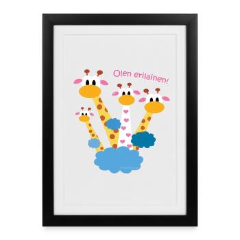 Giraffenfreunde - Olen erilainen - Finnisch - Gerahmtes Poster (27 × 37 cm) - Schwarz - Vorne