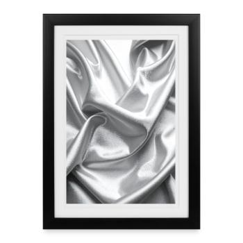 Silber Satin Falten - Gerahmtes Poster (27 × 37 cm) - Schwarz - Vorne