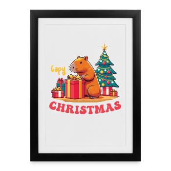 Capy Christmas Tiere süße Wasserschwein Christmas - Gerahmtes Poster (27 × 37 cm) - Schwarz - Vorne