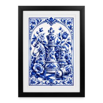 Porzellan Schachbrett - Geschenk Schachspieler - Gerahmtes Poster (27 × 37 cm) - Schwarz - Vorne