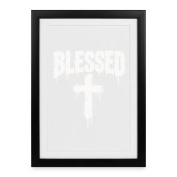 Gesegnetes Kreuz Graffiti - Gerahmtes Poster (27 × 37 cm) - Schwarz - Vorne