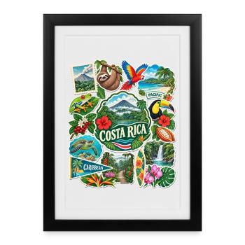 Costa Rica Reisesticker - Gerahmtes Poster (27 × 37 cm) - Schwarz - Vorne