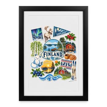 Finnland Reisesticker - Gerahmtes Poster (27 × 37 cm) - Schwarz - Vorne
