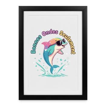 Regenbogendelfin gute Vibes - Gerahmtes Poster (27 × 37 cm) - Schwarz - Vorne