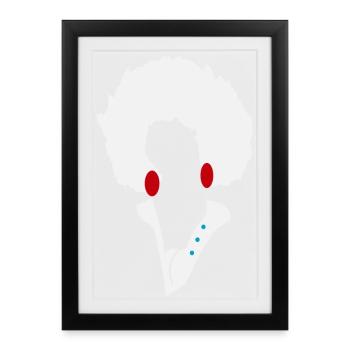 Weiße Afro-Silhouette mit blauen Knöpfen - Gerahmtes Poster (27 × 37 cm) - Schwarz - Vorne