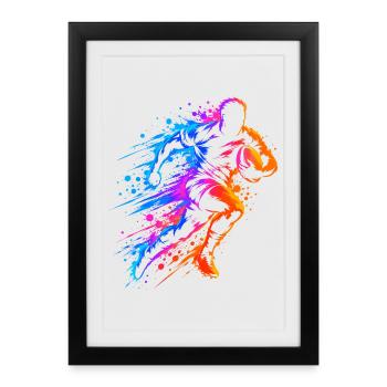 Rugby, Rugbyspieler, Rugby-Grafik - Gerahmtes Poster (27 × 37 cm) - Schwarz - Vorne