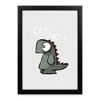 Oh No !  Lustiger Dino für Shirts und Sticker - Gerahmtes Poster (27 × 37 cm) - Schwarz - Vorne