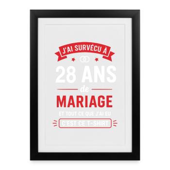 28 Jahre Ehe Tee Humor - Gerahmtes Poster (27 × 37 cm) - Schwarz - Vorne