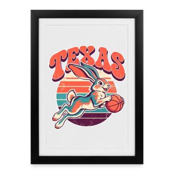 Texas Hase Retro Basketball - Gerahmtes Poster (27 × 37 cm) - Schwarz - Vorne