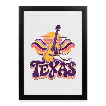 Texas Sunset Gitarre Retro - Gerahmtes Poster (27 × 37 cm) - Schwarz - Vorne