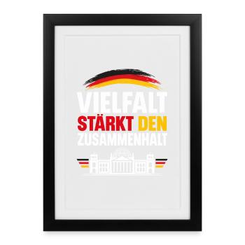 Vielfalt stärkt den Zusammenhalt – Demokratie - Gerahmtes Poster (27 × 37 cm) - Schwarz - Vorne