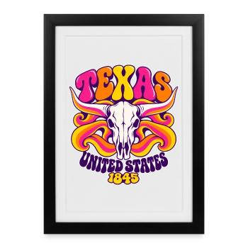 Texas 1845 Psychedelic - Gerahmtes Poster (27 × 37 cm) - Schwarz - Vorne