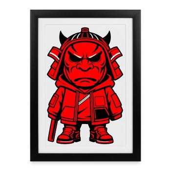 Hypebeast Samurai Oni-Maskottchen - Gerahmtes Poster (27 × 37 cm) - Schwarz - Vorne