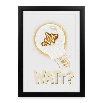 Watt Elektriker Lustiger Spruch Glühbirne - Gerahmtes Poster (27 × 37 cm) - Schwarz - Vorne