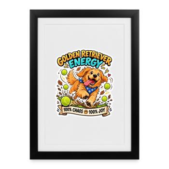 Golden Retriever Energie Print - Gerahmtes Poster (27 × 37 cm) - Schwarz - Vorne