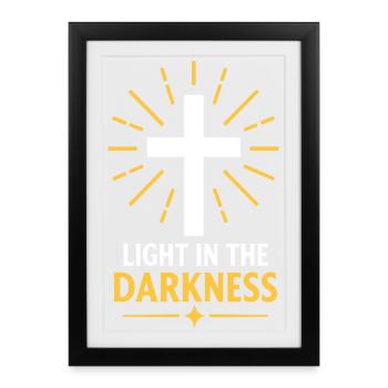Licht in der Dunkelheit Kreuz Tee - Gerahmtes Poster (27 × 37 cm) - Schwarz - Vorne