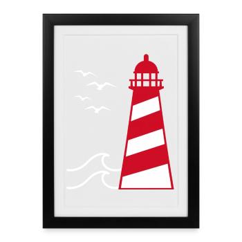 Neuengland-Leuchtturm - Gerahmtes Poster (27 × 37 cm) - Schwarz - Vorne