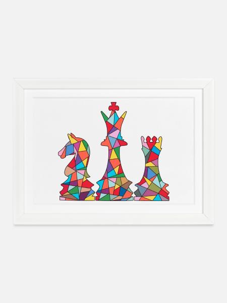 Schachspieler Schachfiguren Jungen Mädchen Schach - Gerahmtes Poster (37 × 27 cm) - Weiß
