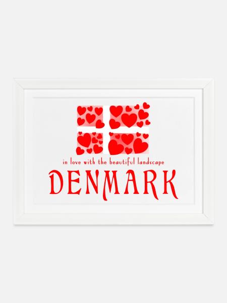 Dänemark Danmark - Gerahmtes Poster (37 × 27 cm) - Weiß