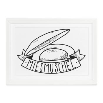 Miesmuschel – Minimalistisches Meeresfrucht Design - Gerahmtes Poster (37 × 27 cm) - Weiß - Vorne