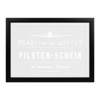 Pilotenschein Flieger - Gerahmtes Poster (37 × 27 cm) - Schwarz - Vorne