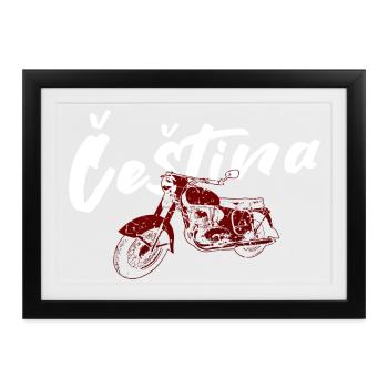 Tschechisches Oldtimer Motorrad - Gerahmtes Poster (37 × 27 cm) - Schwarz - Vorne