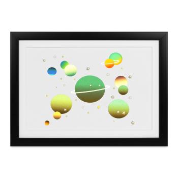 Weltraum Galaxie Planeten Sterne - Gerahmtes Poster (37 × 27 cm) - Schwarz - Vorne