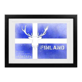 Finland wildlife Finnland Fahne - Gerahmtes Poster (37 × 27 cm) - Schwarz - Vorne