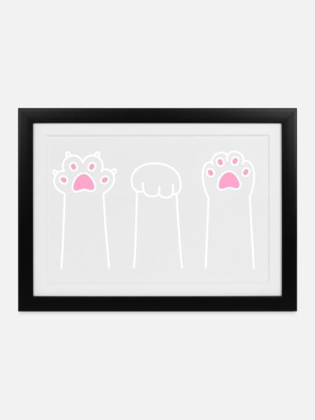 Katze Pfote Spiel Katzenpfoten Schere Stein Papier - Gerahmtes Poster (37 × 27 cm) - Schwarz