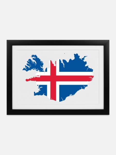 Island Flagge Landkarte - Gerahmtes Poster (37 × 27 cm) - Schwarz
