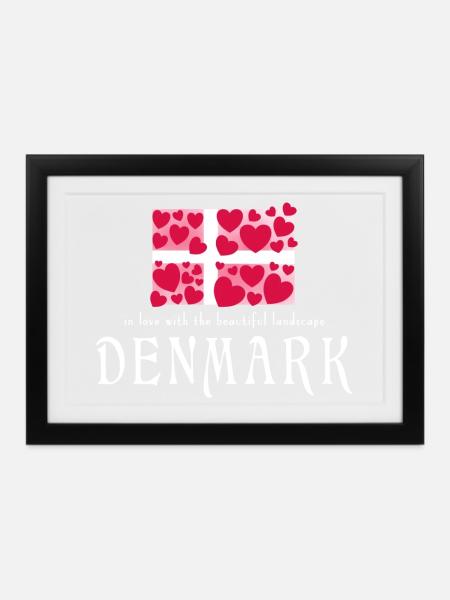 Denmark Dänemark Danmark - Gerahmtes Poster (37 × 27 cm) - Schwarz
