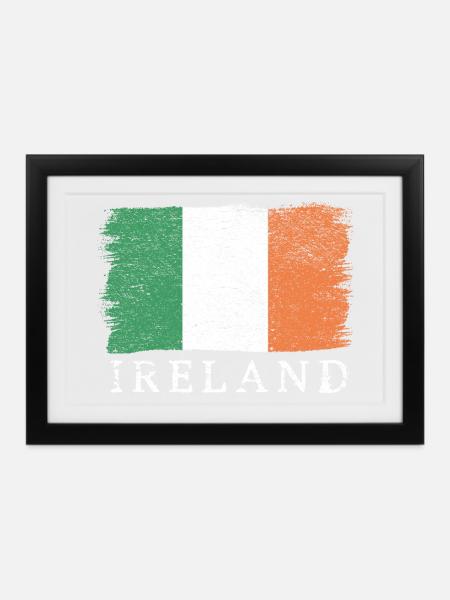 Irland Irische Flagge Irlandflagge - Gerahmtes Poster (37 × 27 cm) - Schwarz