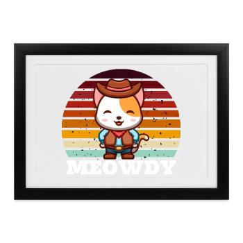 Meowdy Funny Cowboy Cat Retro - Gerahmtes Poster (37 × 27 cm) - Schwarz - Vorne