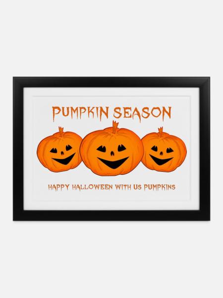 pumpkins Halloween Kürbis - Gerahmtes Poster (37 × 27 cm) - Schwarz