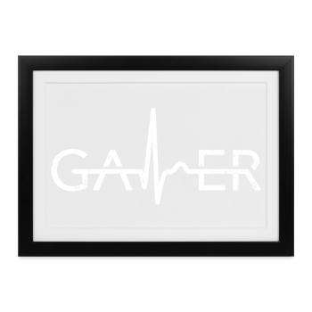 Gamer Herzkurve - Puls Controller Gaming Zocken - Gerahmtes Poster (37 × 27 cm) - Schwarz - Vorne