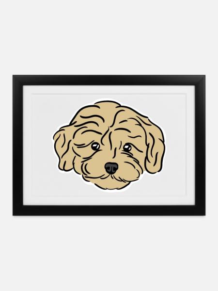 Doodle Puppy Head - Gerahmtes Poster (37 × 27 cm) - Schwarz